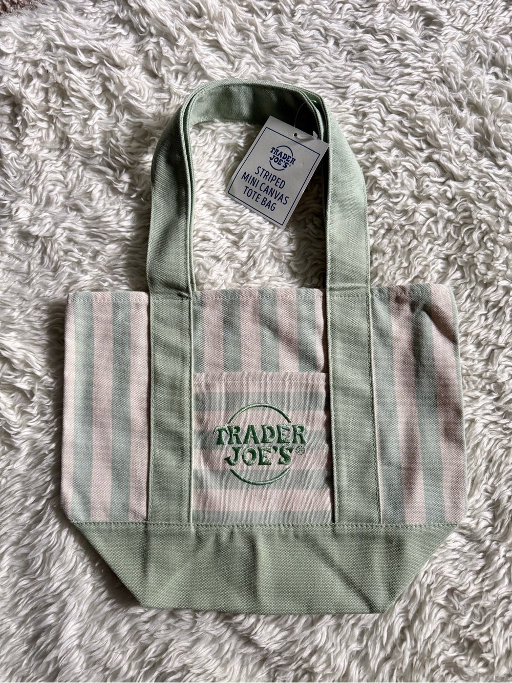 Trader Joe's Striped Mini Canvas Tote - Light Green & Cream